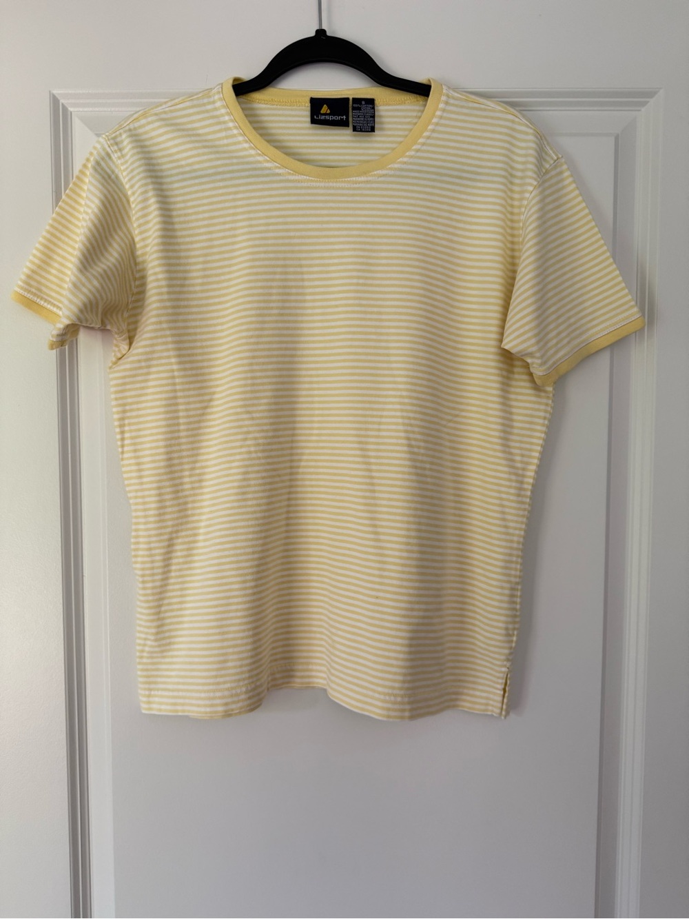 Lands' End Women's Pale Yellow & White Striped Short Sleeve Tee